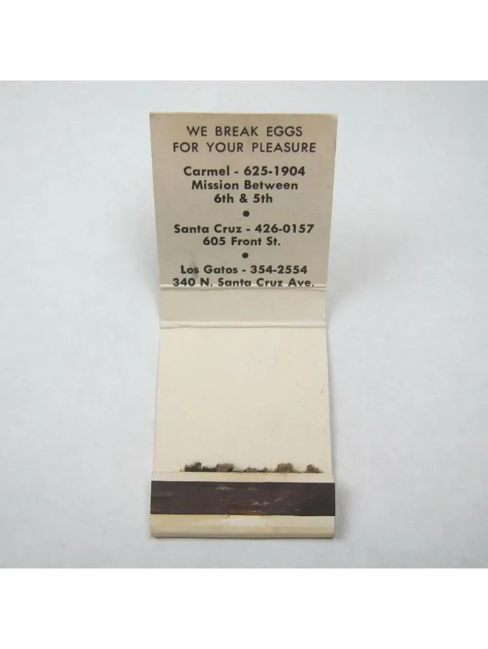 4 Matchbook Covers Consuelo's The Round Table The Broken Egg Jim & Jo's Foods CA